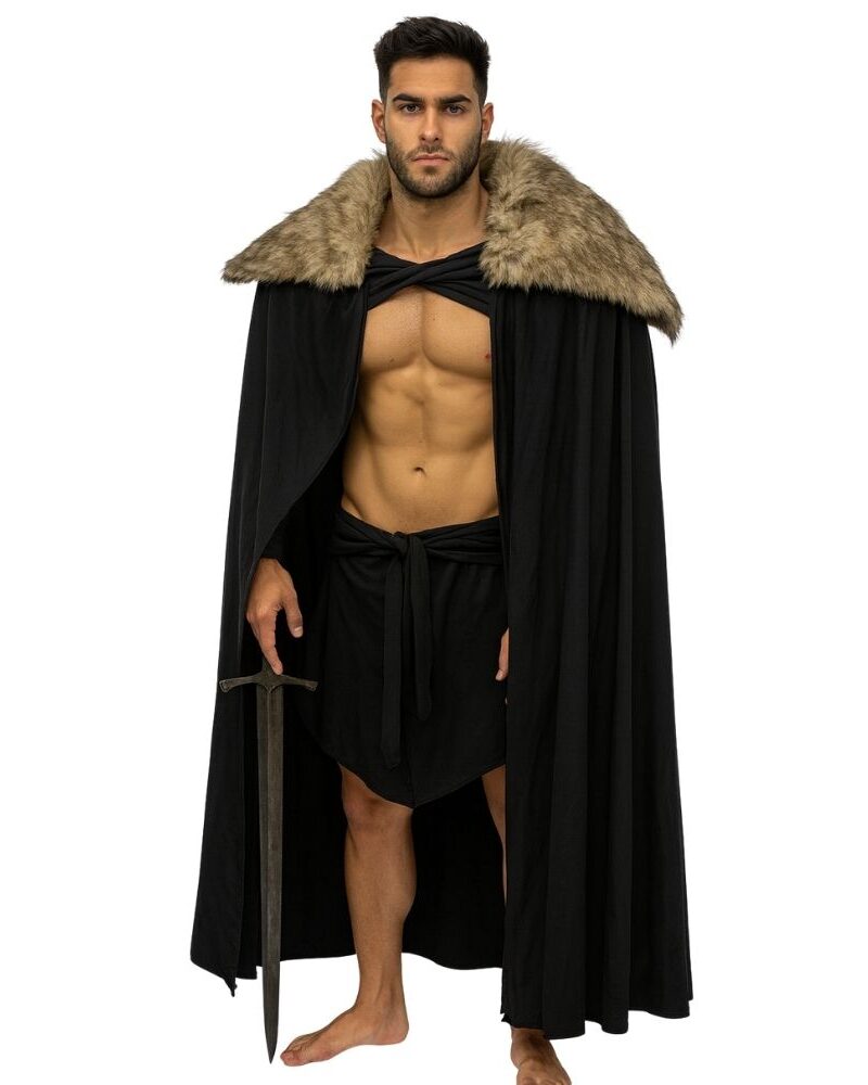 גלימת לוחם עם פרווה - שחור-פרווה-חומה