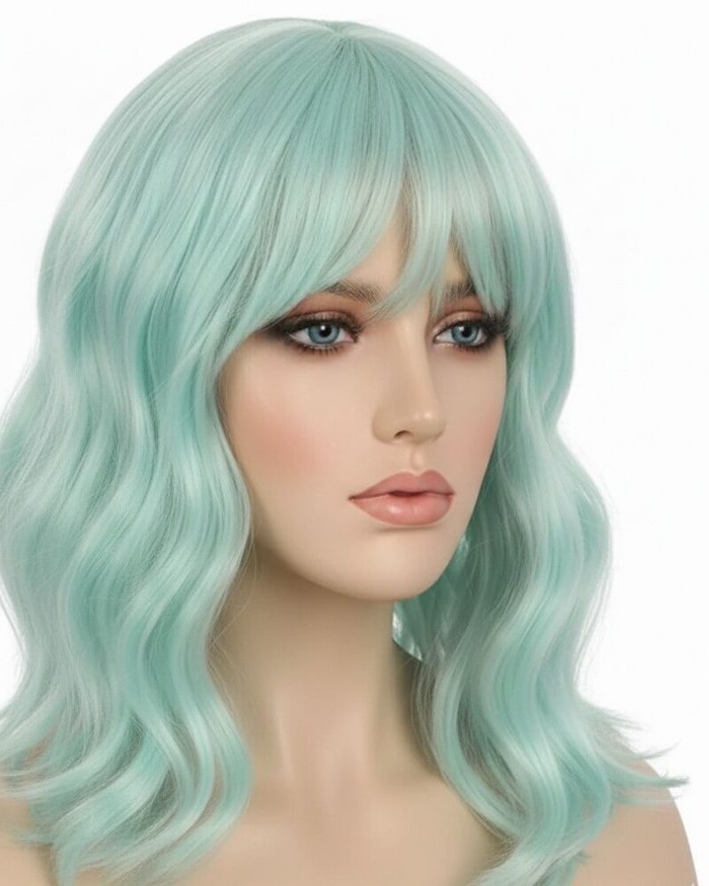 פאה קרה ארוך שיער גלי פרימיום תכלת פסטל