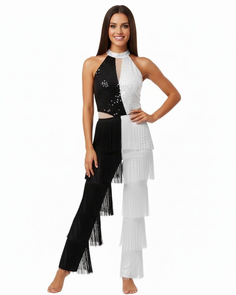 אוברול פרינג' שחור-לבן Yin-Yang