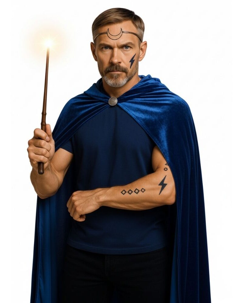 גלימת קוסם קטיפה כחולה | תחפושת מג'יק ו-LARP יוקרתית