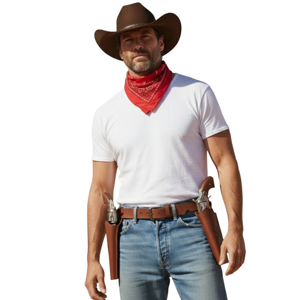 חגורת אקדוחן קאובוי כפולה - שחור או חום 🤠