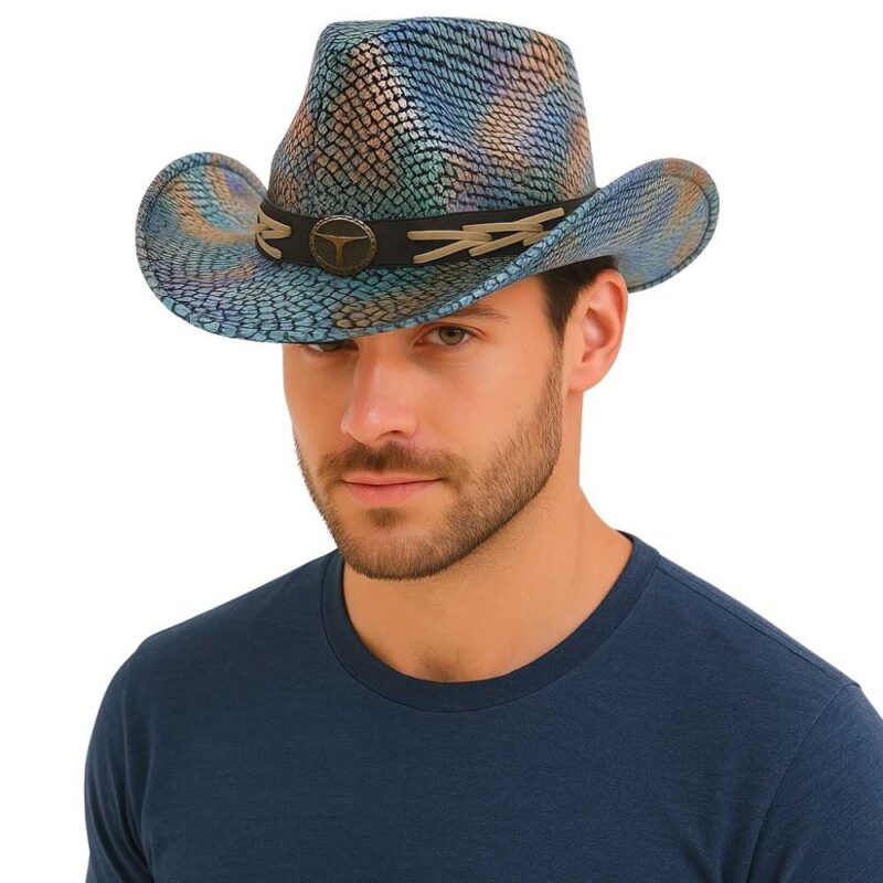 כובע קאובוי הולוגרפי | יוניסקס, הדפס קשקשים וסגנון פסטיבלים