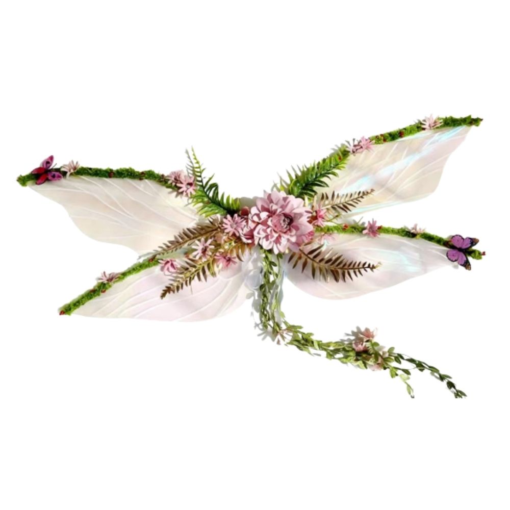 כנפיים פייה קסומות ורודות עלים מוזהבים