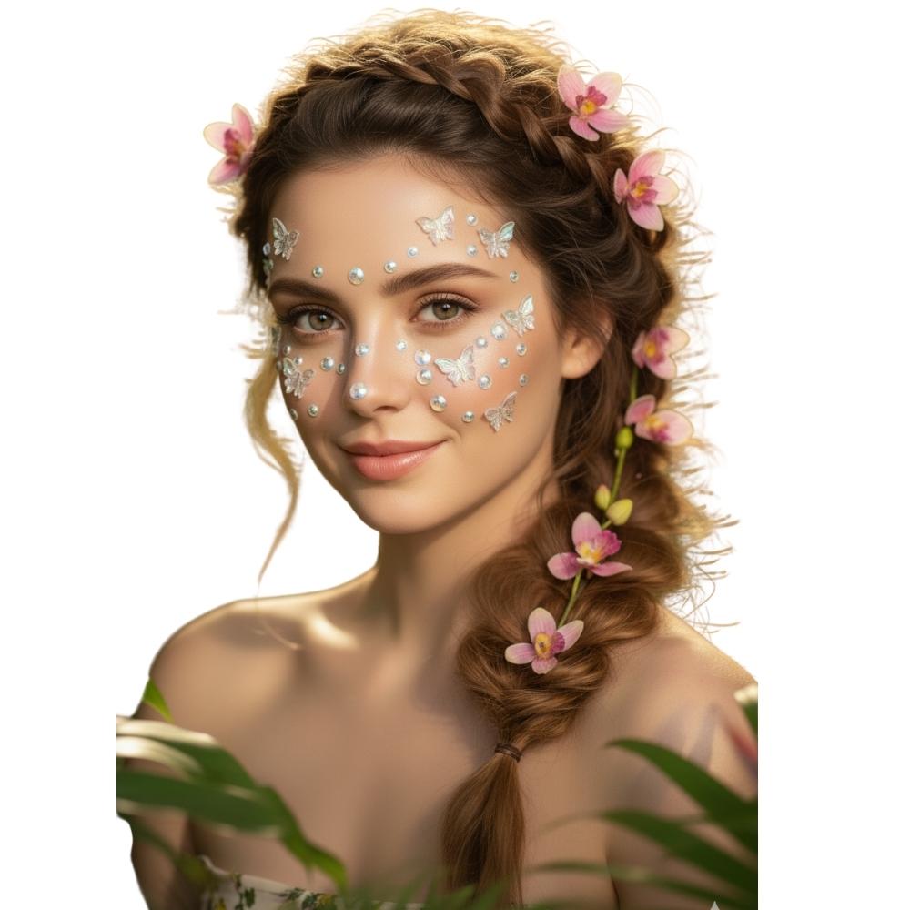 מדבקות פרפרים שקופות מנצנצות לפנים ולגוף