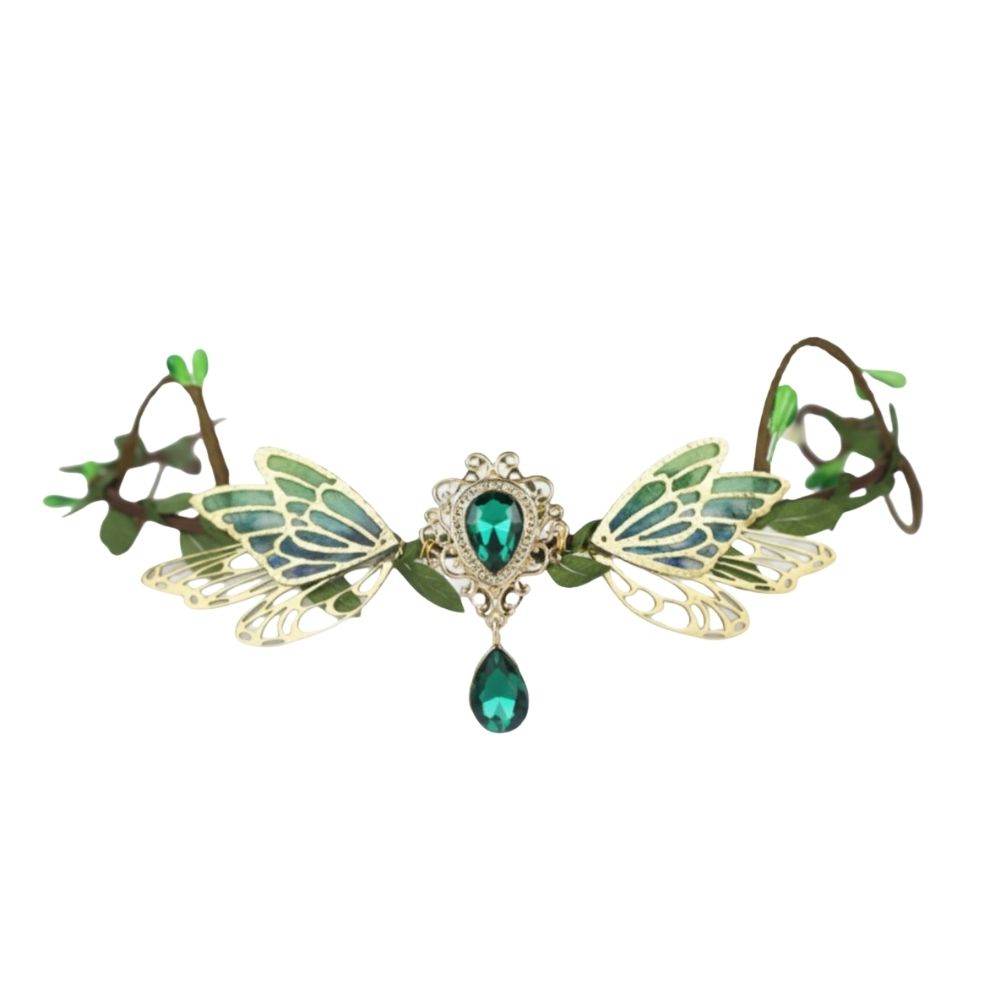 נזר מלכותי קסום עם כנפיים ואבן ירוקה