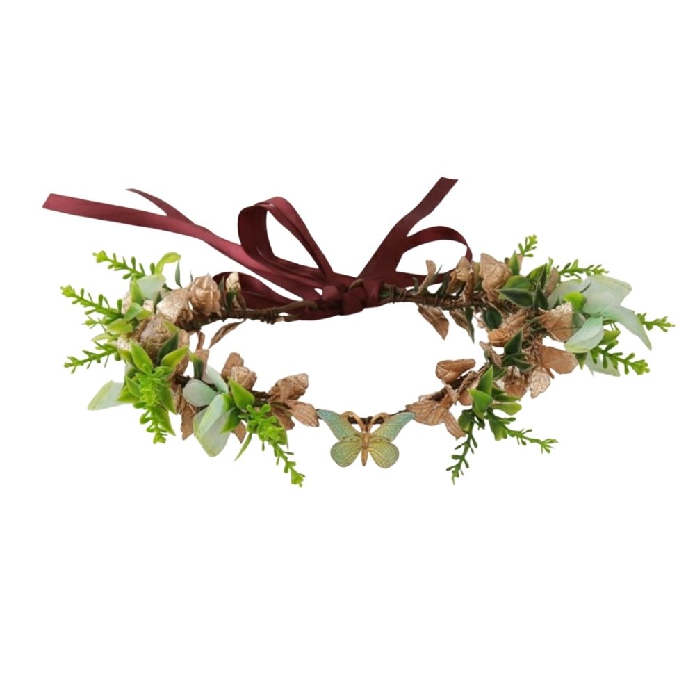 נזר קסום עלים ופרפרים ירוקים