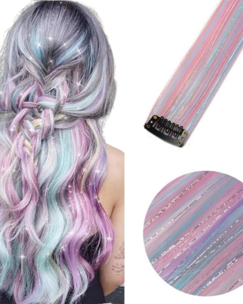 ✨ תוספת שיער סינתטית נוצצת צבעונית עם קליפס ✨לוק מושלם בשנייה!