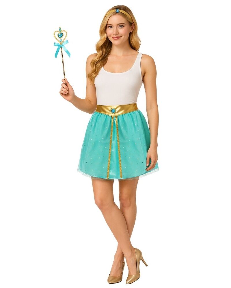 סט נסיכה יסמין לנשים ונערות שמלה קשת לשיער ושרביט ✨👑