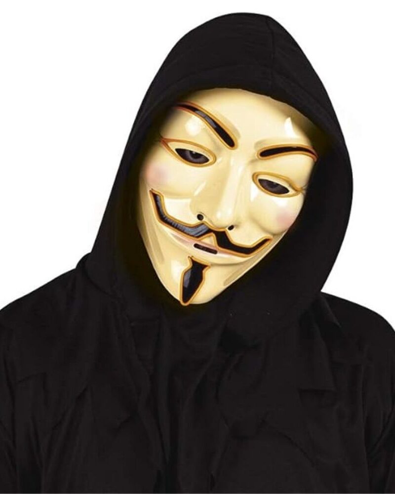 מסכת אנונימוס מקורית מבית Rubie's עם תאורת LED וגימור איכותי