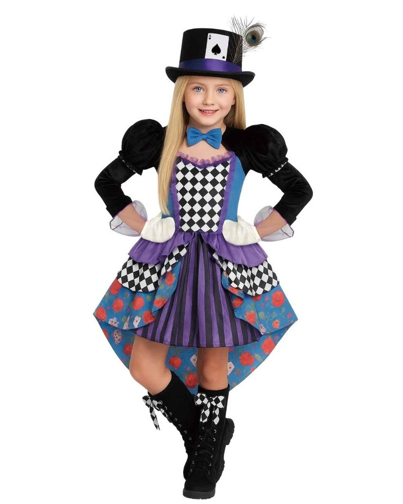 תחפושת הכובען המשוגע לילדות 🎩: גיל 8-13 ♠️